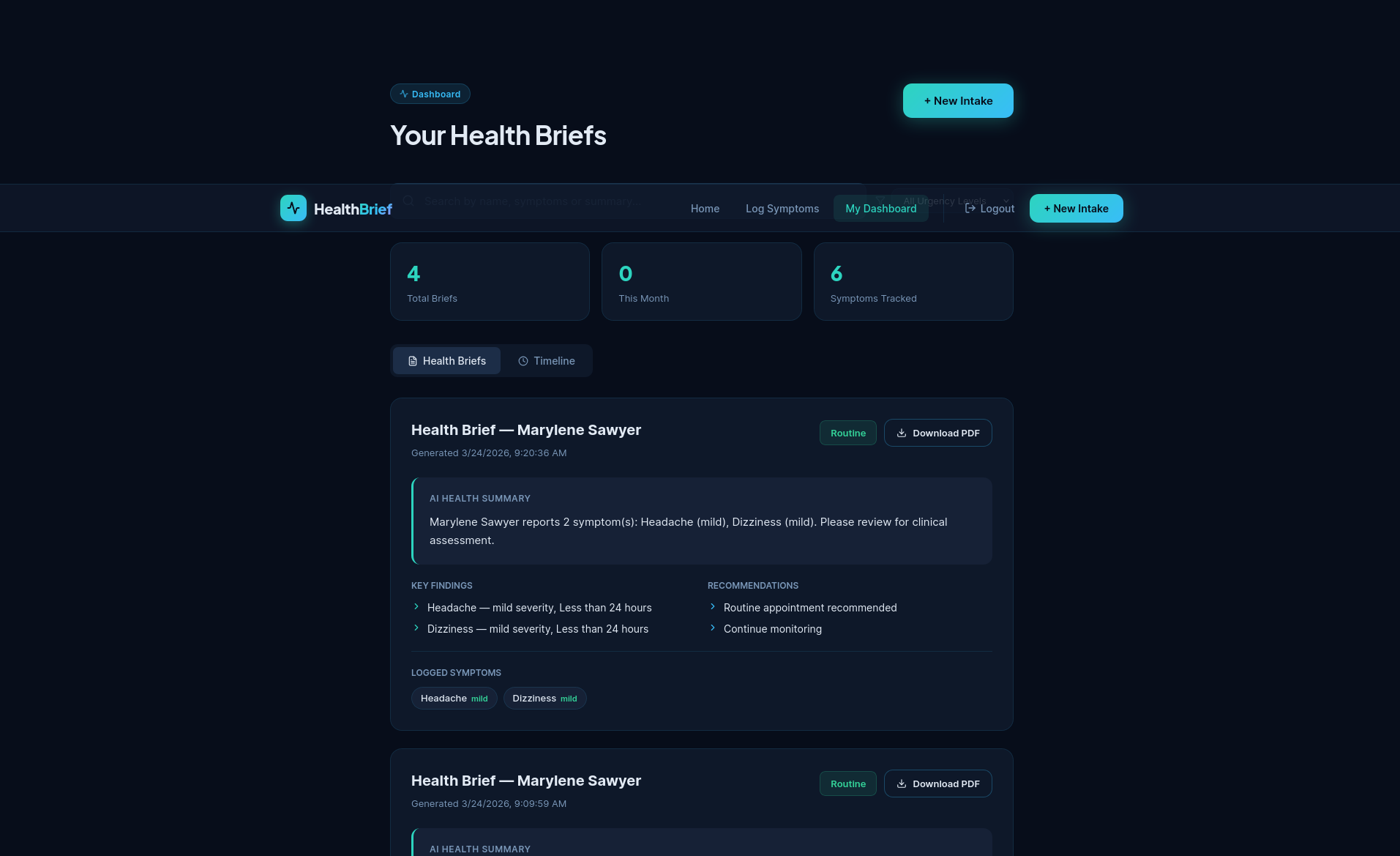 HealthBrief Dashboard
