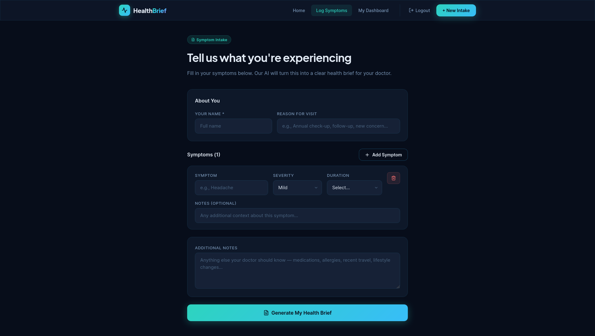 HealthBrief Intake Form